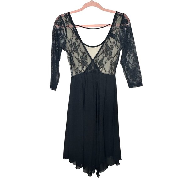 90s Y2K Black Lace Sheer Assymetrical Dress Womens S Whimsigoth Fairy Grunge - Picture 2 of 9